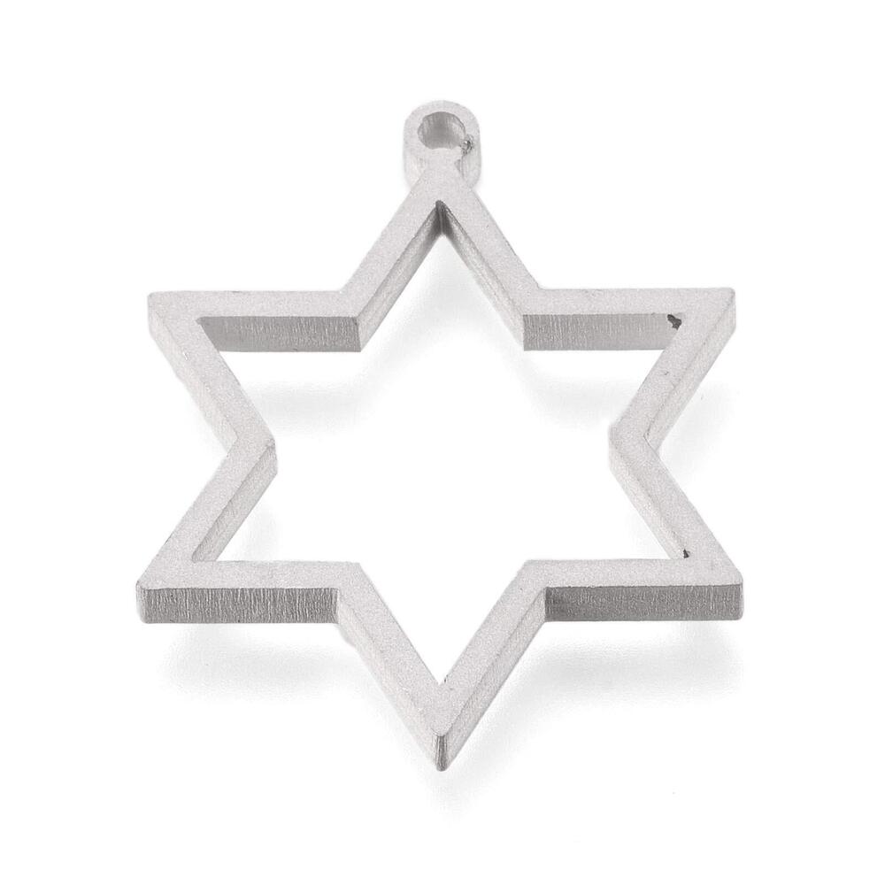8026 Pandahall 10Pcs Stainless Steel Star of David Open Back Bezel Pendants